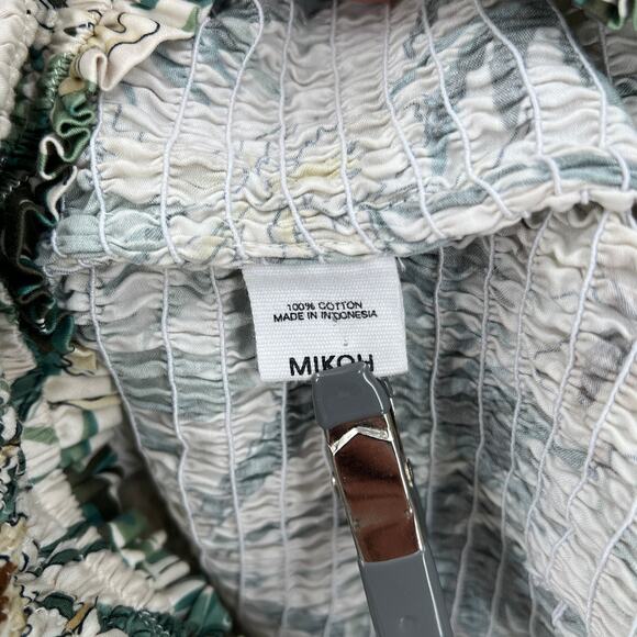 MIKOH Magnolia Mini Dress Womens Large Cream Green Smocked Shirred Palm Tree - Picture 10 of 15